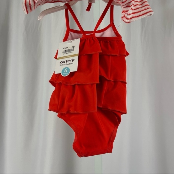 NEW Carter's 6 Months One Piece Swimsuit Bundle Towel Robe Swim Cover Ruffle - Picture 6 of 9